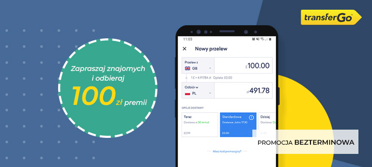 Promocja zapraszaj znajomych do TransferGo i odbieraj 100 zł premii