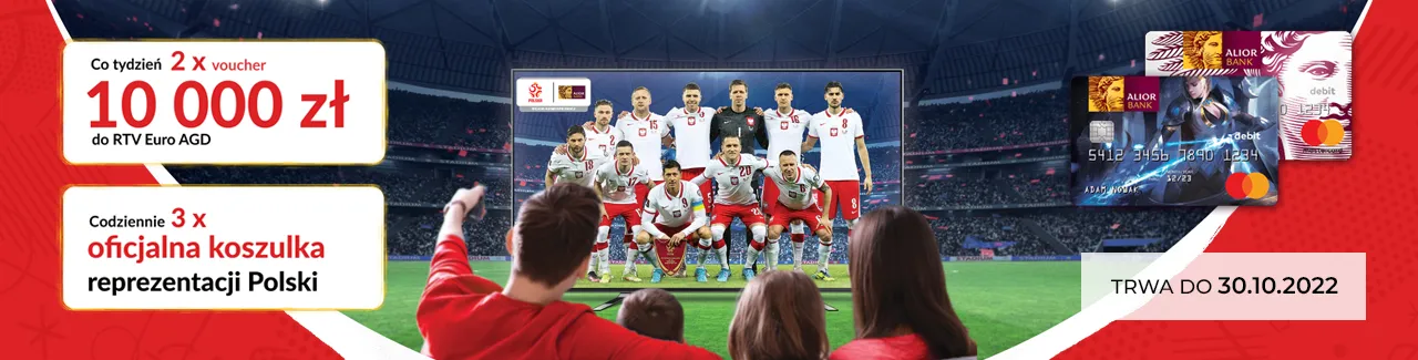 Weź udział w piłkarskiej loterii od Alior Banku i wydawcy kart Mastercard i wygraj voucher o wartości 10 000 zł do RTV Euro AGD oraz oficjalną koszulkę reprezentacji Polski w piłce nożnej