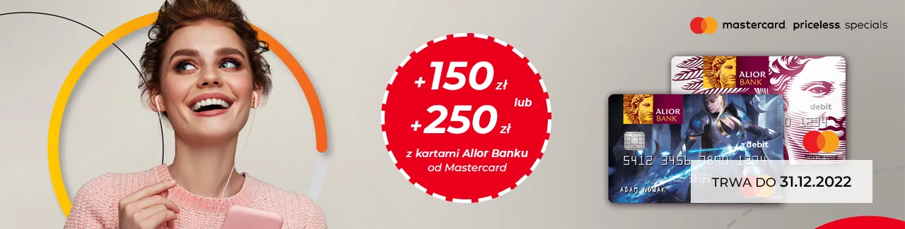 Odbierz z kartami Alior Banku 150 zł lub 250 zł na start w programie Mastecard Bezcenne Chwile