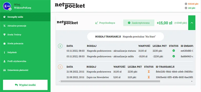 Nagroda dla nowych użytkowników w promocji "15 zł na start" od Net-Pocket