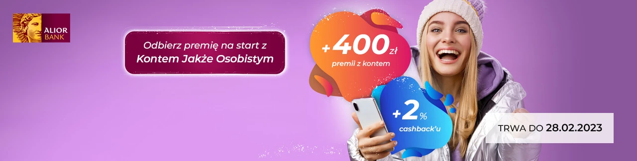 Bankuj mobilnie z kontem osobistym od Alior Banku i odbierz 400 zł premii oraz 2% zwrotu za płatności mobilne