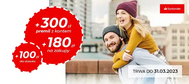 Moc korzyści z Kontem Jakie Chcę od Santander Bank Polska promocja marzec 2023. Szczęśliwa kobieta obejmuje mężczyznę.