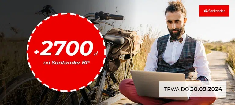 Otwórz Konto Firmowe Online w Santander Bank Polska i odbierz nawet 2700 zł premii dla swojej firmy. Promocja trwa do 30 września 2024 r.
