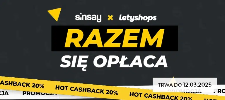 Odbierz 20% cashbacku w Sinsay dzięki Letyshops. Promocja Sinsay x Letyshops trwa do 12 marca 2025 r.