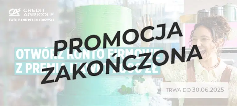 Otwórz Konto Biznes w Credit Agricole i odbierz nawet 2000 zł premii dla Twojej firmy. Promocja zakończona.