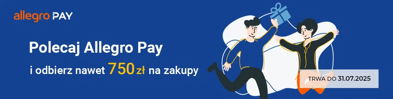 Baner promocji Allegro Pay – polecaj Allegro Pay i odbierz nawet 750 zł, oferta ważna do 31 lipca 2025.