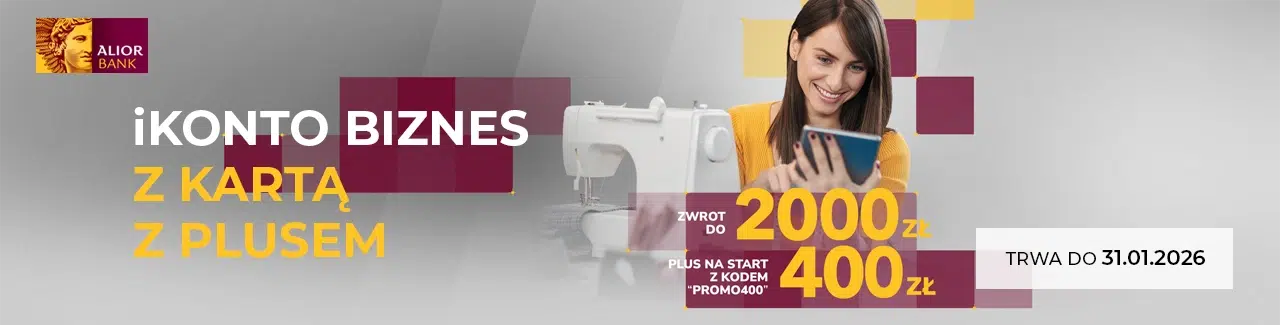 Promocja konta firmowego w Alior Banku – do 2000 zł zwrotu i 400 zł na start z kodem PROMO400, ważna do 31.01.2026 r.