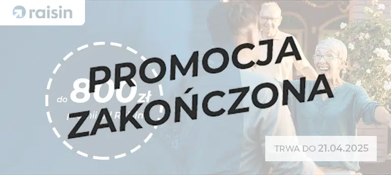 Zyskaj nawet 800 zł bonusu powitalnego w Raisin! Zarejestruj się i wpłać min. 40 000 zł na lokatę lub konto oszczędnościowe. Promocja zakończona.
