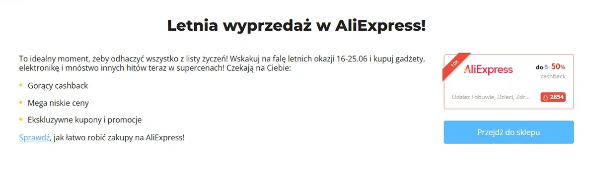 Letnia wyprzedaż AliExpress 16–25.06 – cashback do 50% z Letyshops, mega okazje, kupony i niskie ceny.