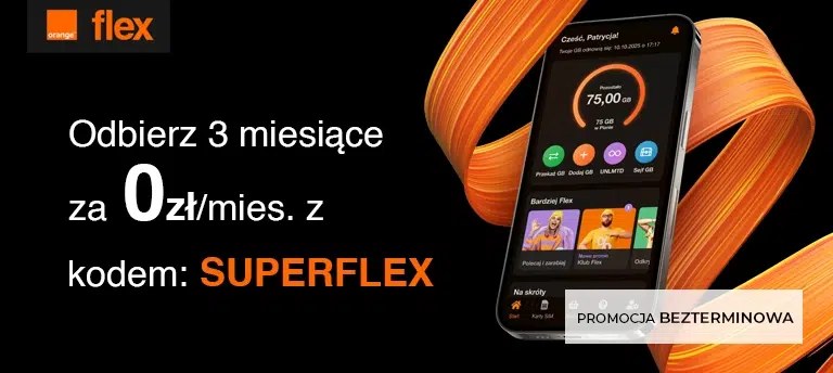 Orange Flex – 3 miesiące za 0 zł miesięcznie z kodem SUPERFLEX, bezterminowa promocja na abonament komórkowy.