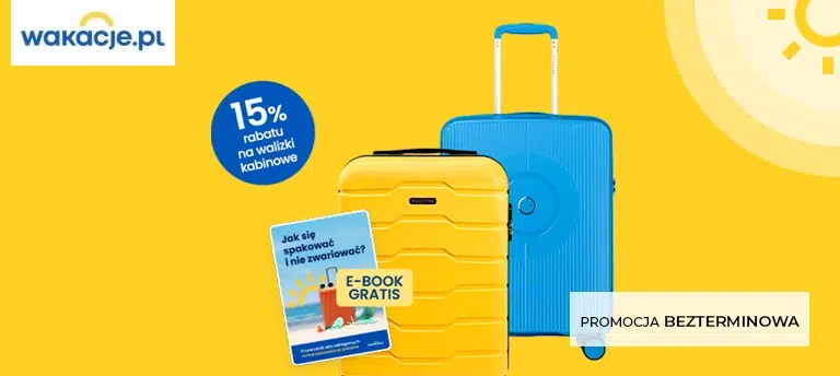 Walizki kabinowe Puccini w promocji Wakacje.pl – 15% zniżki i darmowy e-book podróżniczy za zapis na newsletter.
