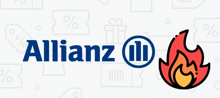 Logo Allianz obok ikony płomienia, symbolizującej gorącą promocję lub okazję.