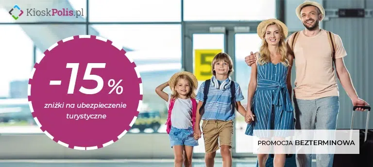 Zniżka 15% na ubezpieczenie turystyczne Signal Iduna w KioskPolis – promocja bezterminowa dla podróżujących rodzin.