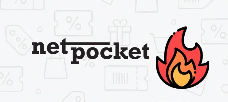 Logo Net-Pocket z ikoną ognia – aktualne kody rabatowe, promocje i zwroty cashback za zakupy online przez wtyczkę Net-Pocket.
