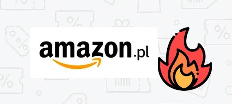 Logo Amazon.pl z ikoną płomienia – grafika symbolizująca gorące promocje, kody rabatowe i oferty specjalne dostępne na polskim Amazonie.