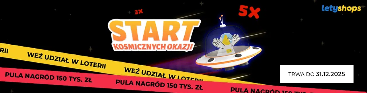 Loteria Letyshops „Kosmiczne Okazje” – weź udział i wygraj nagrody z puli 150 000 zł. Promocja trwa do 31 grudnia 2025. Nawet 5x większy cashback i losy do wygrania.