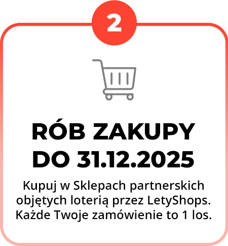 Krok 2 loterii Letyshops 2025: Rób zakupy do 31.12.2025. Każde zamówienie w sklepie partnerskim to 1 los w loterii.