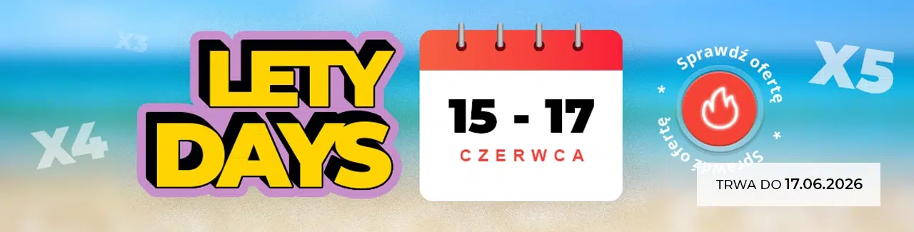 Baner promujący akcję LetyDays w serwisie LetyShops. Na grafice widoczne jest logo wydarzenia LetyDays, kalendarz z datami 15–17 czerwca oraz informacja o zwiększonym cashbacku oznaczonym mnożnikami x3, x4 i x5. Po prawej stronie znajduje się informacja, że promocja trwa do 17.06.2026.