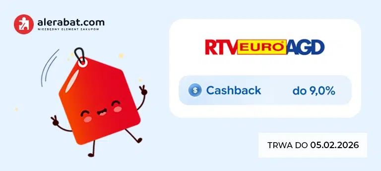 Mobilny baner Oferty specjalne w AleRabat.com z cashbackiem do 9% w RTV Euro AGD oraz informacją o ważności promocji do 05.02.2026.