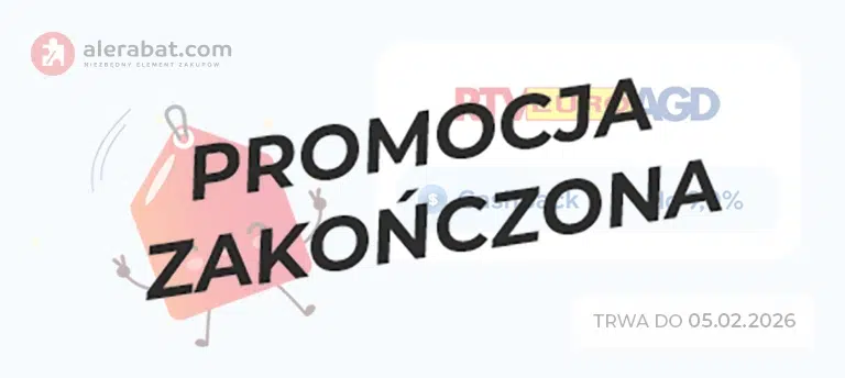 Mobilny baner Oferty specjalne w AleRabat.com z cashbackiem do 9% w RTV Euro AGD oraz informacją o ważności promocji do 05.02.2026. Po środku napis PROMOCJA ZAKOŃCZONA.