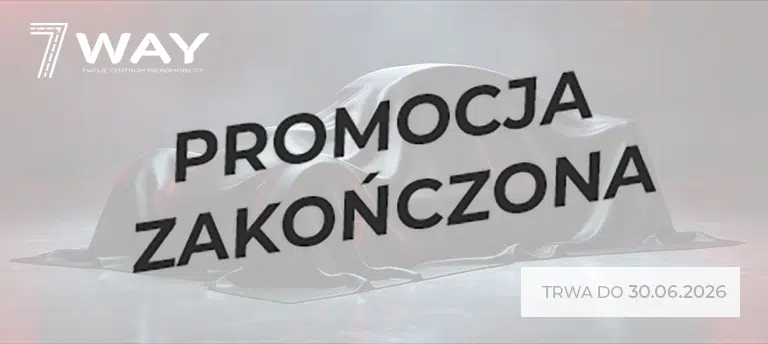 Mobilny baner promocji 7Way przedstawiający zasłonięty sportowy samochód na ciemnym tle. Na grafice widoczne jest logo 7Way oraz informacja o promocji ważnej do 30.06.2026. Po środku napis PROMOCJA ZAKOŃCZONA.