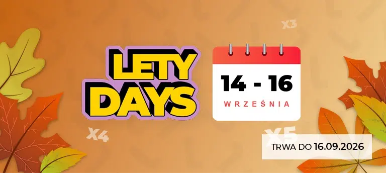 Mobilna grafika promująca akcję LetyDays we wrześniu 2026 roku, trwającą od 14 do 16 września i obejmującą czasowe promocje oraz podwyższony cashback w wybranych sklepach.