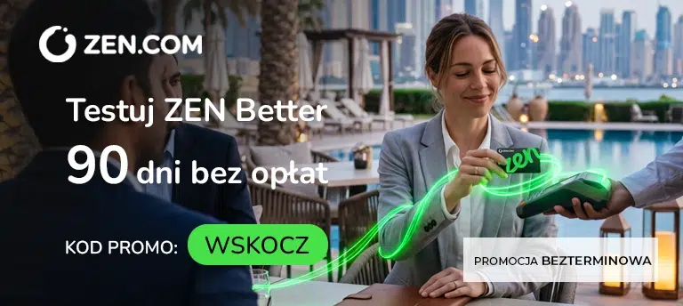 Mobilna grafika ZEN.COM promująca kod WSKOCZ, który pozwala testować plan ZEN Better przez 90 dni bez opłat.