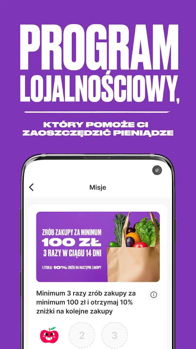 Grafika promująca program lojalnościowy Lisek.App, który pozwala wykonywać misje zakupowe i zdobywać zniżki na kolejne zamówienia.