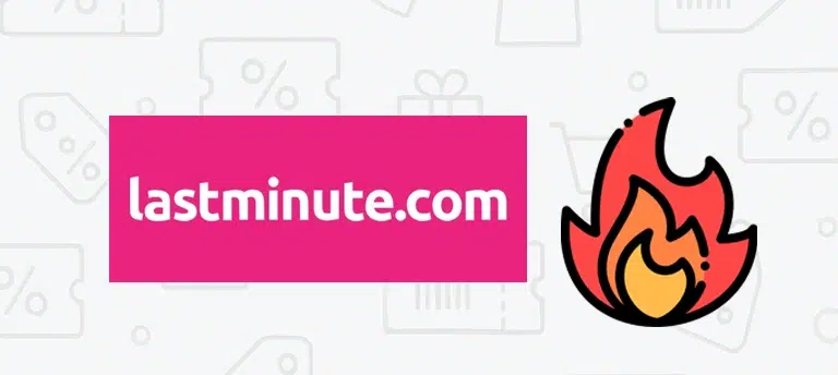 Grafika przedstawiająca logo Lastminute.com, dotycząca aktualnych kodów rabatowych, promocji i ofert specjalnych dostępnych na Lastminute.com.