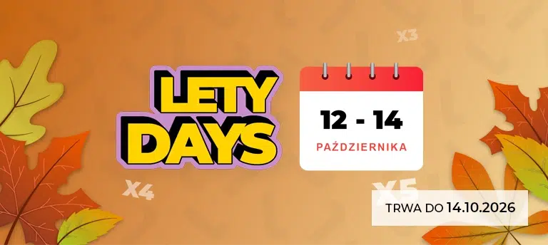 Mobilna grafika promująca akcję LetyDays w LetyShops, trwającą od 12 do 14 października 2026 roku, z czasowo podwyższonym cashbackiem w wybranych sklepach.