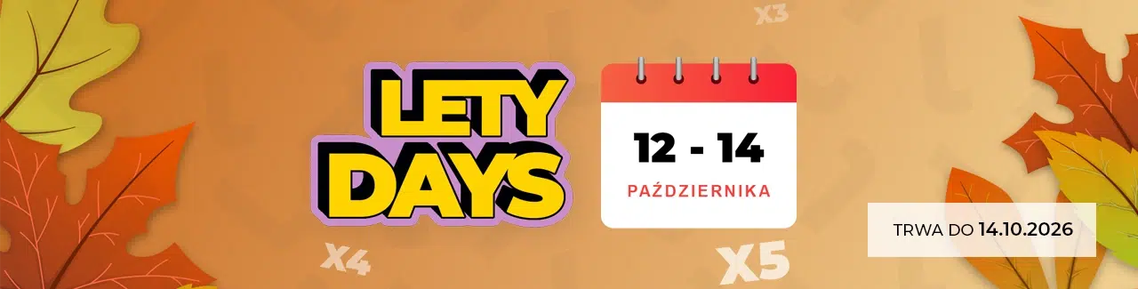 Grafika promująca akcję LetyDays w LetyShops, trwającą od 12 do 14 października 2026 roku, z czasowo podwyższonym cashbackiem w wybranych sklepach.