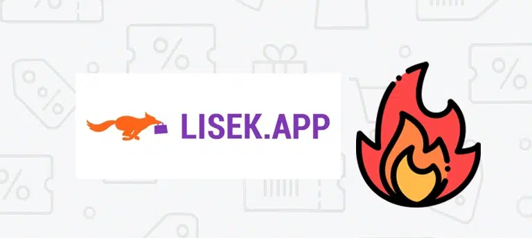 Grafika przedstawiająca logo Lisek.App, dotycząca aktualnych kodów rabatowych, promocji i ofert specjalnych dostępnych w aplikacji Lisek.