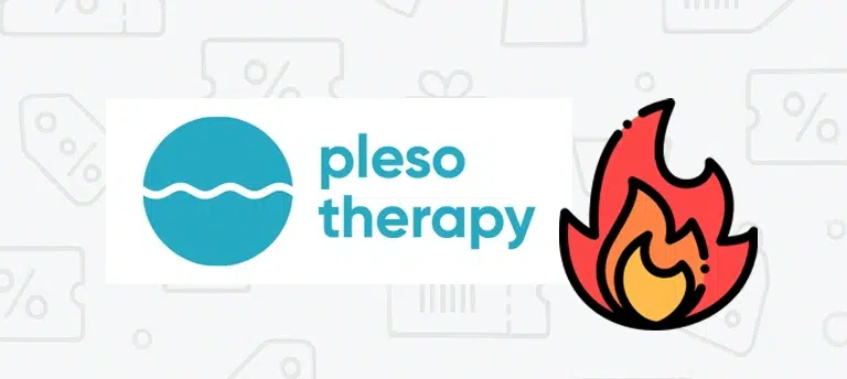 Grafika przedstawiająca logo Pleso Therapy, dotycząca aktualnych kodów rabatowych, promocji i ofert specjalnych dostępnych w Pleso Therapy.