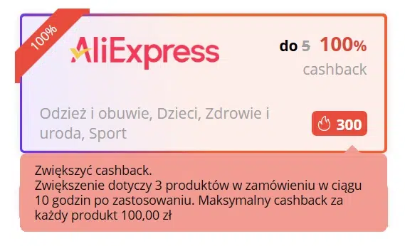 Limity promocji AliExpress w LetyShops: 100% cashbacku na pierwsze 3 produkty zarejestrowane w systemie, do 100 zł zwrotu za produkt i 10 godzin na zakupy od aktywacji.