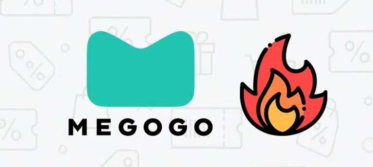 Grafika przedstawiająca logo MEGOGO, dotycząca aktualnych kodów rabatowych, promocji i ofert specjalnych na pakiety telewizji, filmów, seriali i innych treści dostępnych w serwisie MEGOGO.